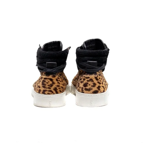 Saint Laurent Men's Leopard Pony Hair Leather‎ High Top Sneakers – Size US 12